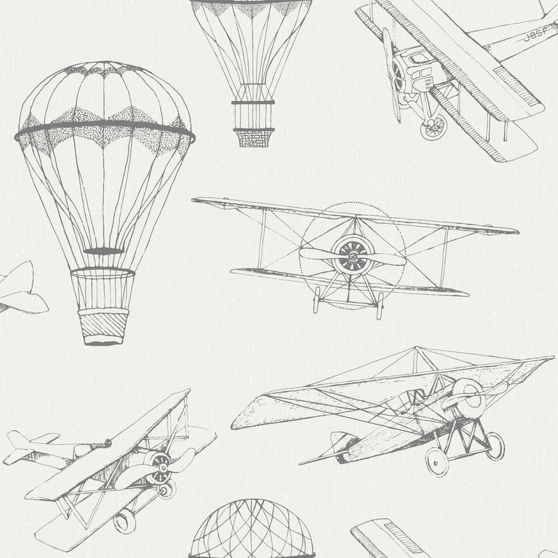 Tapete &#039;Newbie&#039; Flugzeuge &amp; Ballons weiß