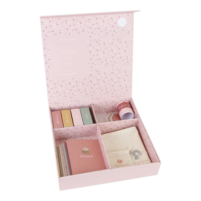 Baby Erinnerungsbox &#039;Flowers&#039; rosa 26-tlg.