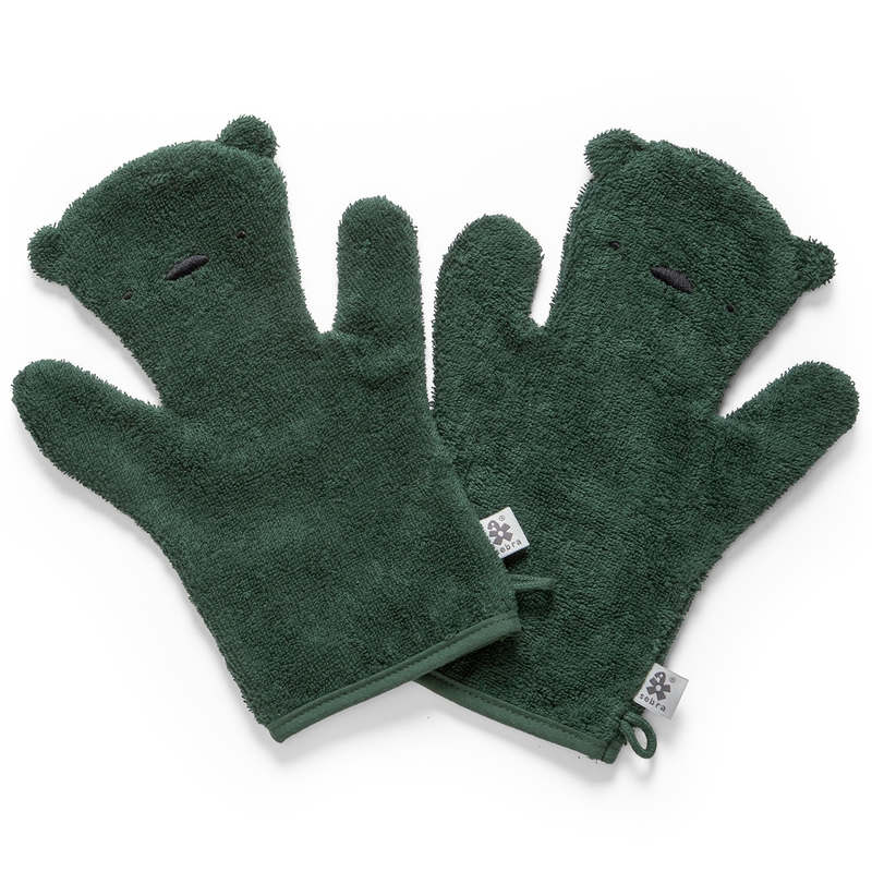 Waschhandschuhe 'Bär' bottle green 2 Stk.