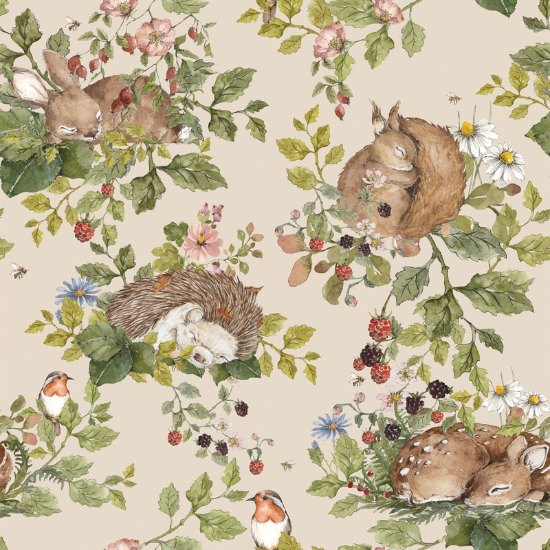 Vliestapete 'Sleepy Animals' beige 50x280cm