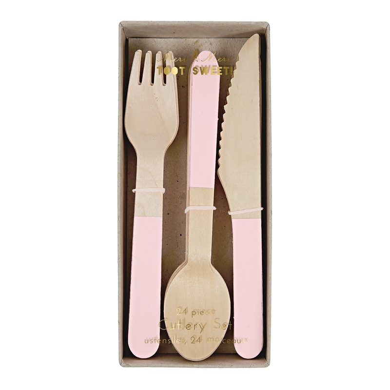Party Besteck Set aus Holz natur/puderrosa L 17cm, 24-tlg.