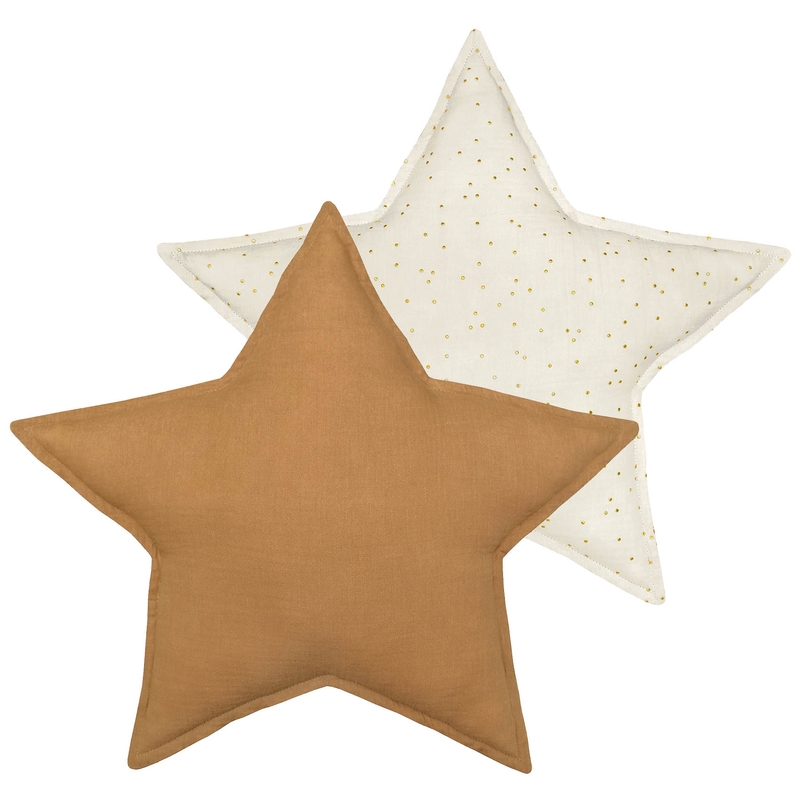 Kinderkissen &#039;Stern&#039; Musselin Punkte camel/creme 50cm