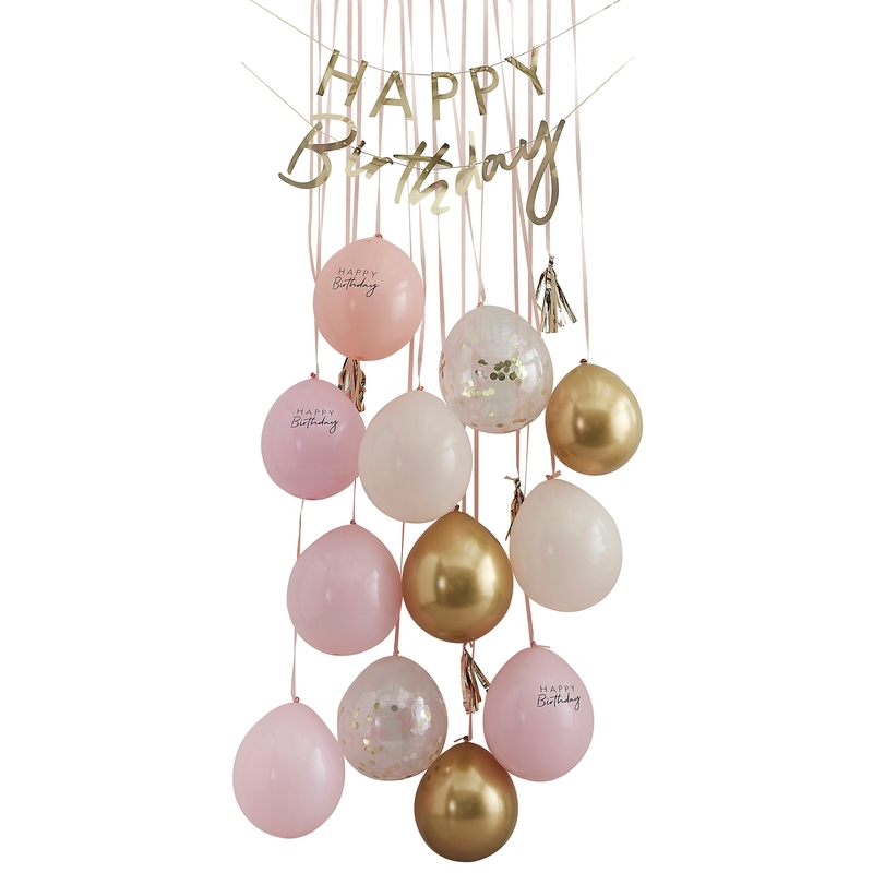 Luftballon-Türdeko zum Geburtstag rosa/gold