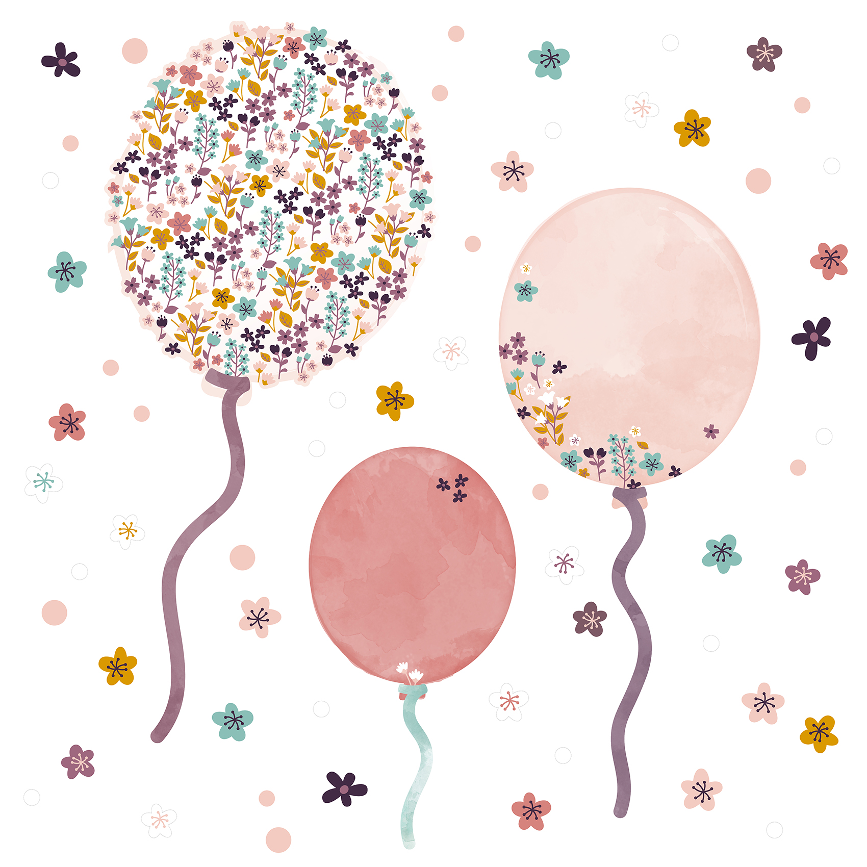Dinki Balloon Wandtattoo aus Stoff \'Blumen-Luftballons\' rosa online kaufen