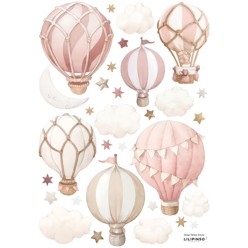 Wandsticker &#039;Little Hot Air Balloons&#039; rosa