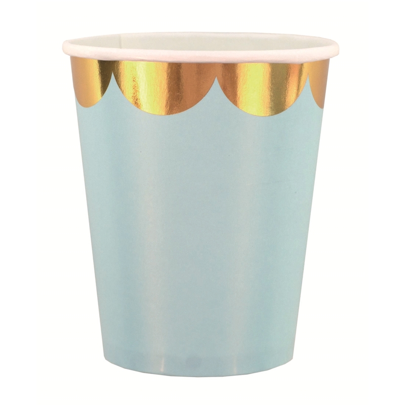 8er Set Party Pappbecher blau/gold