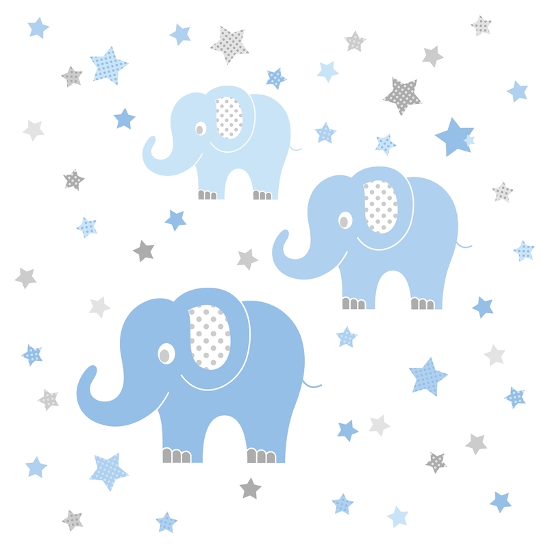 Wandsticker &#039;Elefanten&#039; blau/grau 48-tlg.