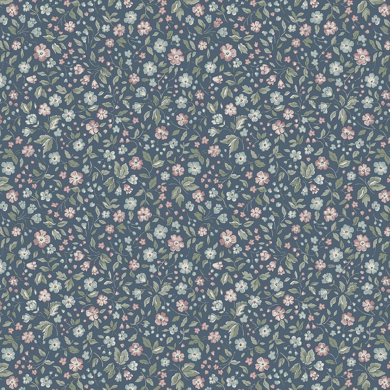 Tapete 'Newbie' Blumen blau/rosa