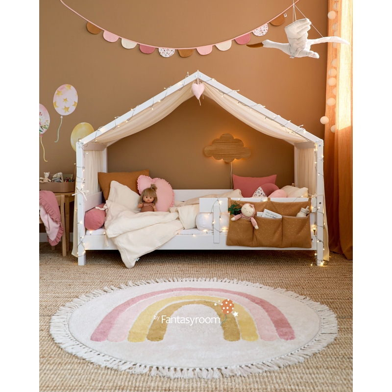 ToxyJopy Hausbett Himmel Aus Musselin Baumwolle - Handgemacht Mit Wimpelkette Für Kinderzimmer