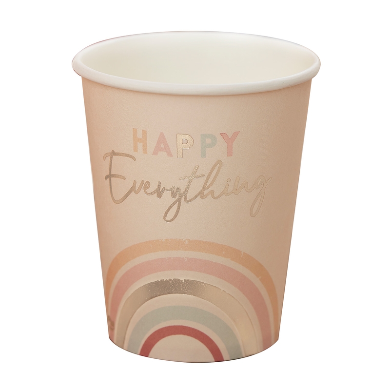 Pappbecher &#039;Happy&#039; Regenbogen puder 8 St.