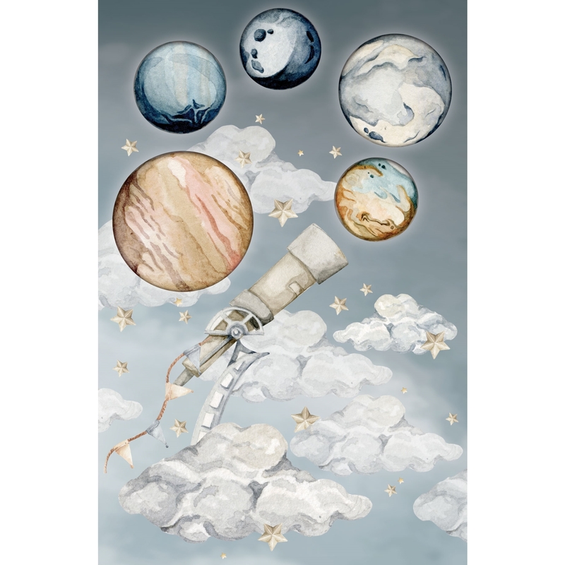 Wandsticker 'Planeten' blau/beige