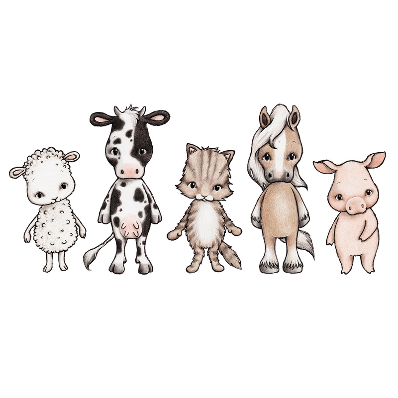 Wandsticker 'Farmhouse Friends' handgezeichnet