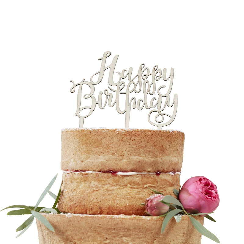Kuchentopper 'Happy Birthday' Naturholz 14cm