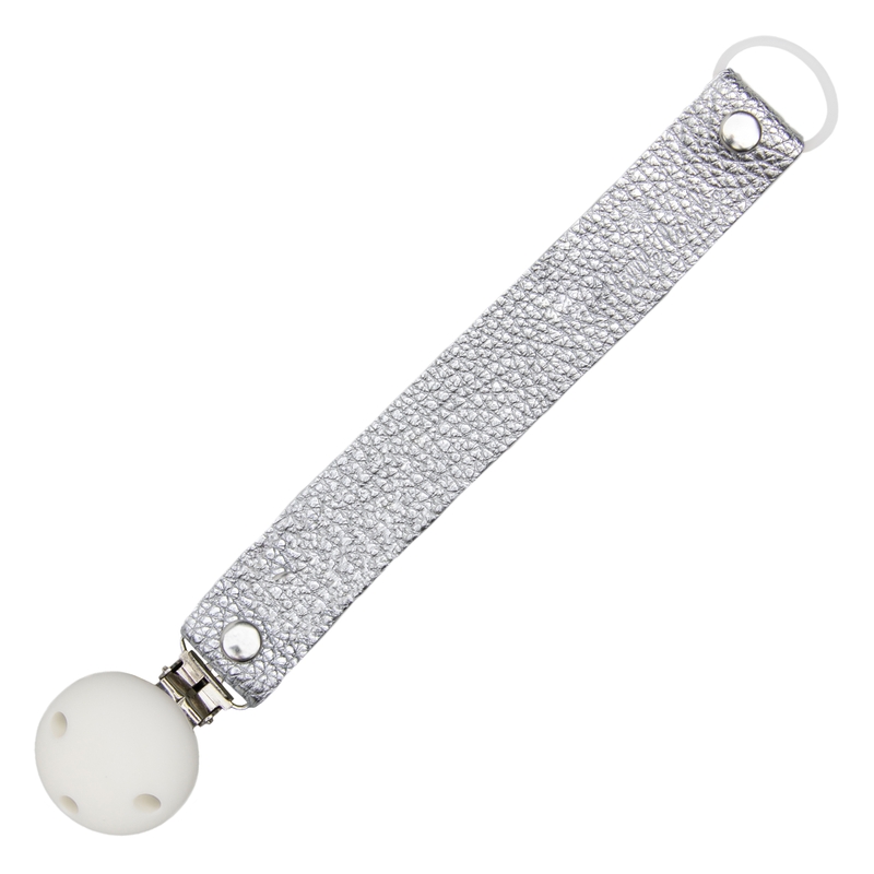 Schnullerkette aus Echtleder silber
