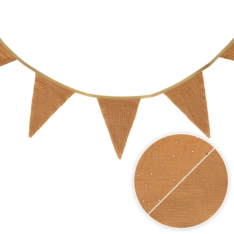 Wimpelkette &#039;Punkte&#039; Musselin camel/gold 330cm