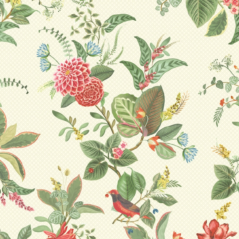 Vliestapete 'Floris' Blumen creme/grün