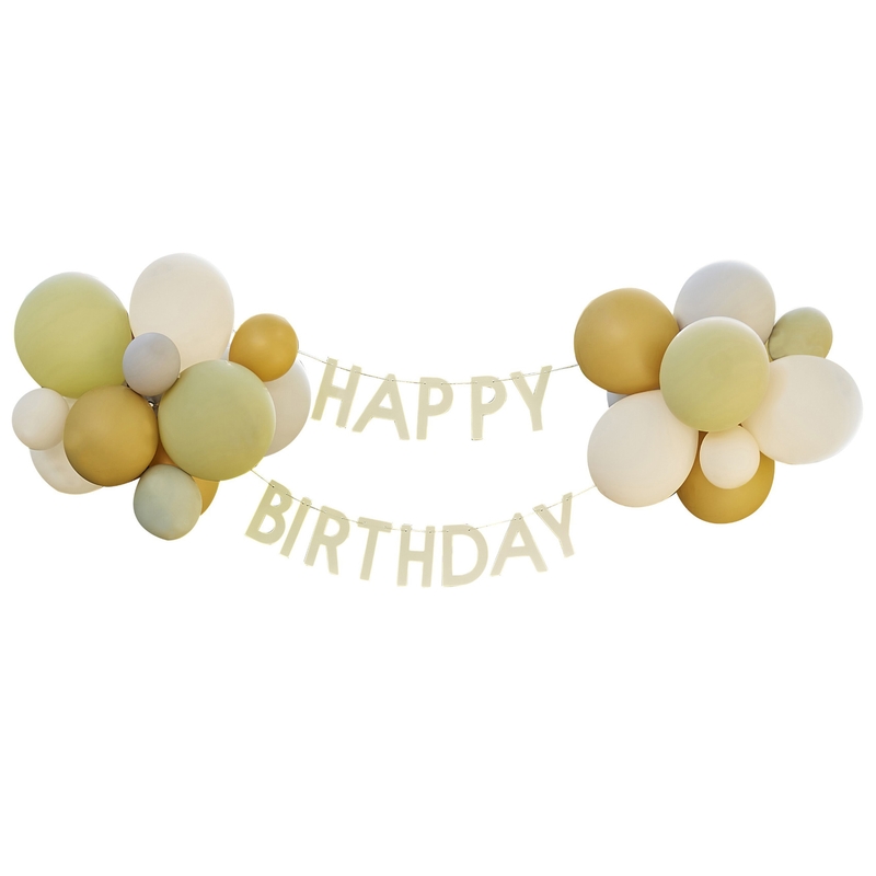 Ballongirlande &#039;Happy Birthday&#039; grün/creme