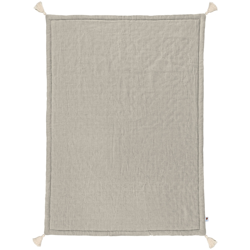 Leinen Spielmatte mit Quasten beige 100x140cm recycelt