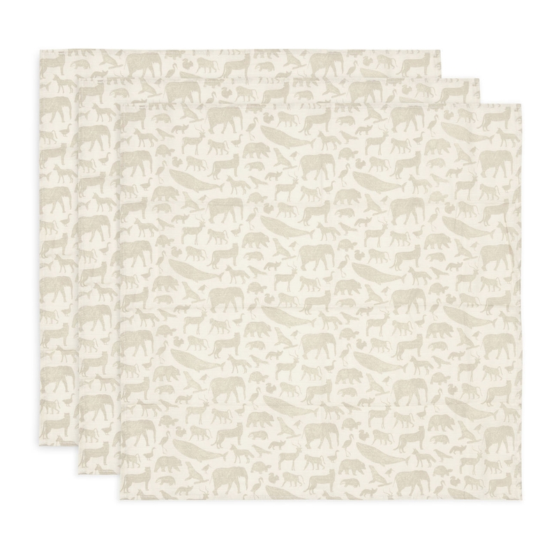 Mulltücher &#039;Animals&#039; beige 70x70cm 3er Pack