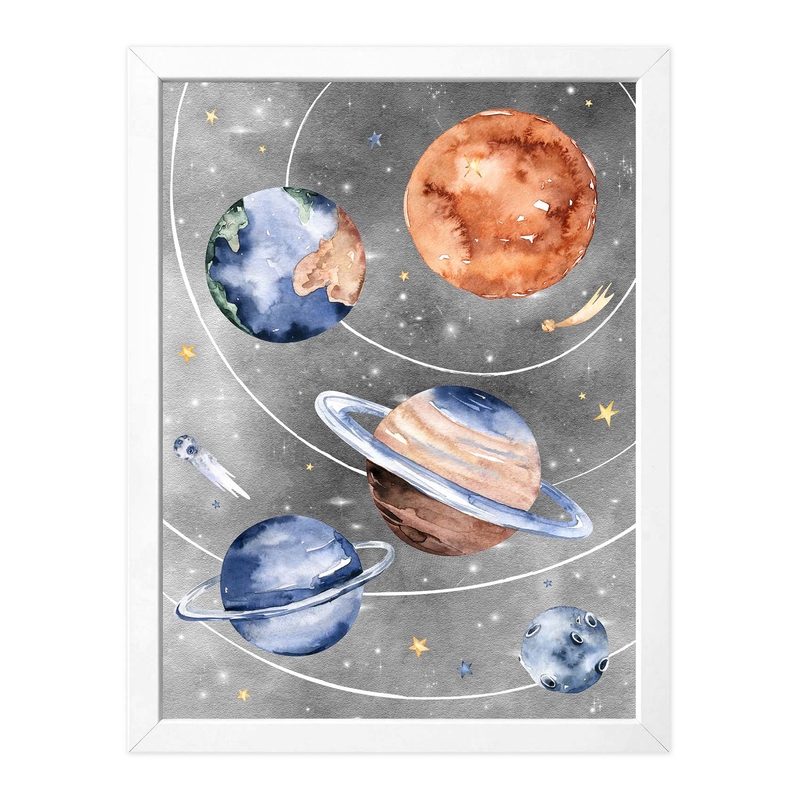 Weltall Kinderposter &#039;Planeten&#039; grau 30x40cm