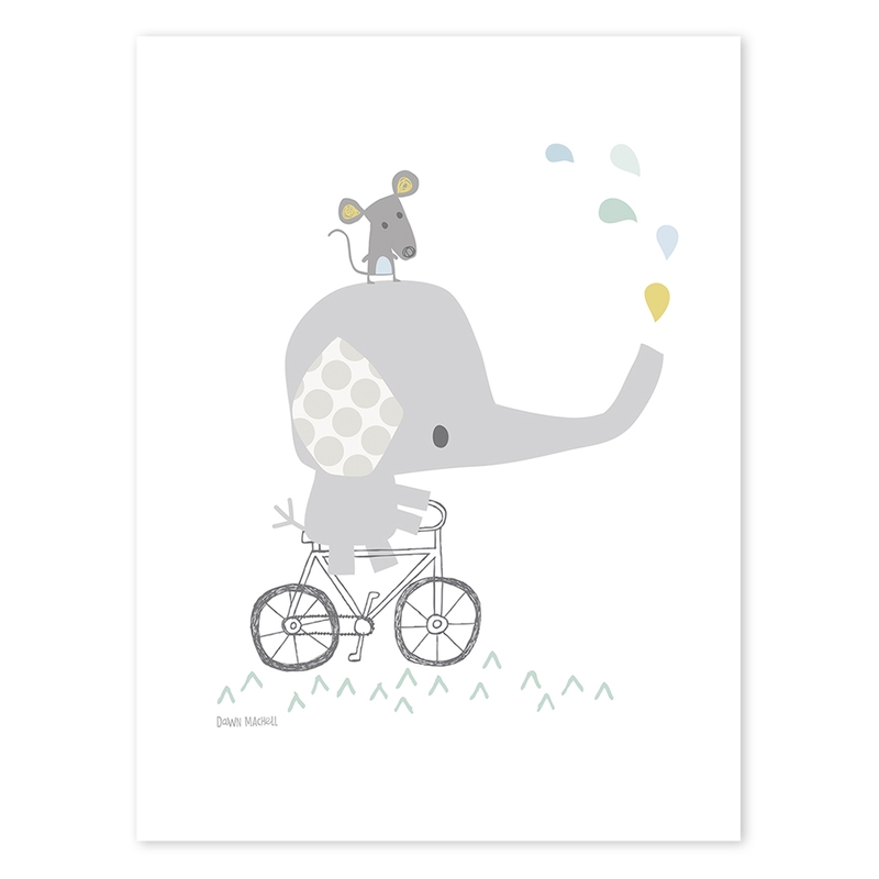 Poster &#039;Elefant auf Fahrrad&#039; grau 30x40cm