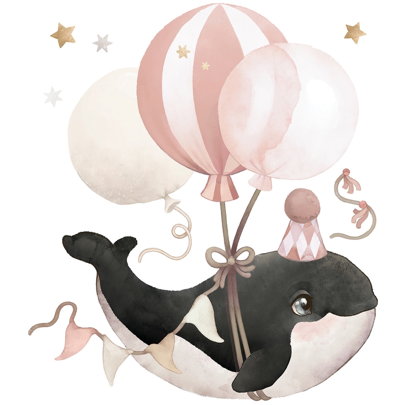 Wandsticker &#039;Flying Whale&#039; rosa