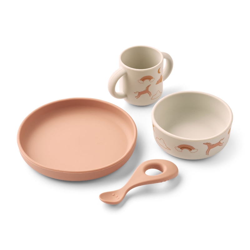 Silikongeschirr &#039;Einhorn&#039; beige/rosa 4-tlg.