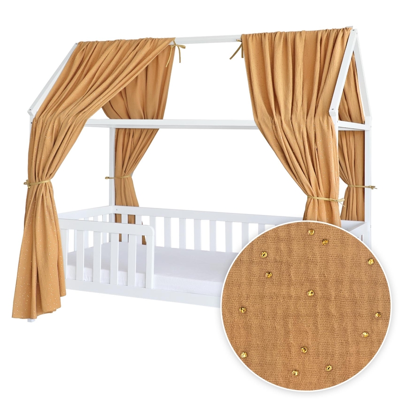 2er Set Hausbett-Himmel &#039;Goldpunkte&#039; camel 350cm