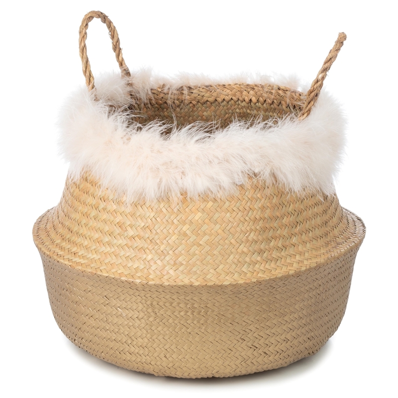 Aufbewahrungskorb mit Federn gold 45cm