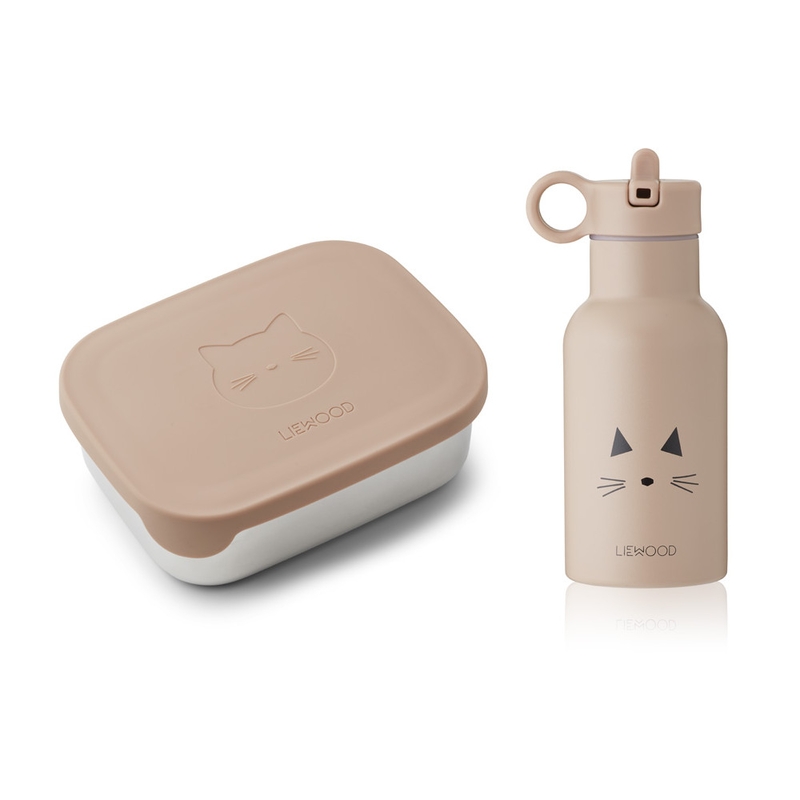Lunchbox Set 'Katze' Edelstahl rosa 2-tlg.