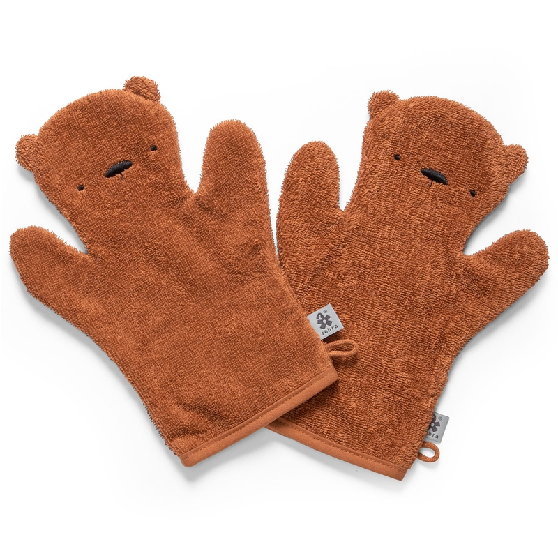 Waschhandschuhe 'Bär' sweet tea brown 2 Stk.
