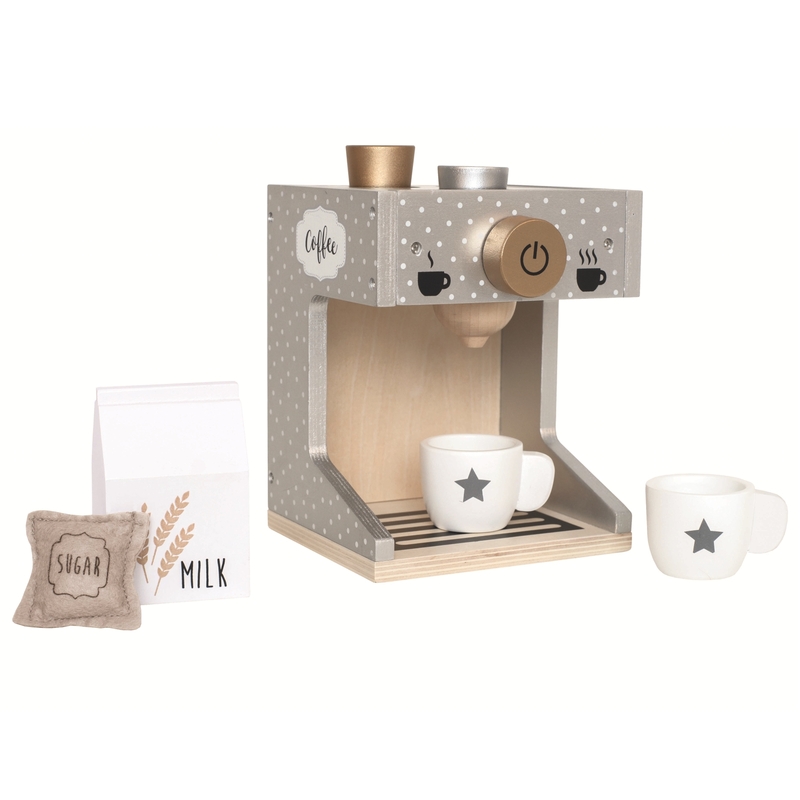 Kaffeemaschine aus Holz silbergrau ab 3 Jahren