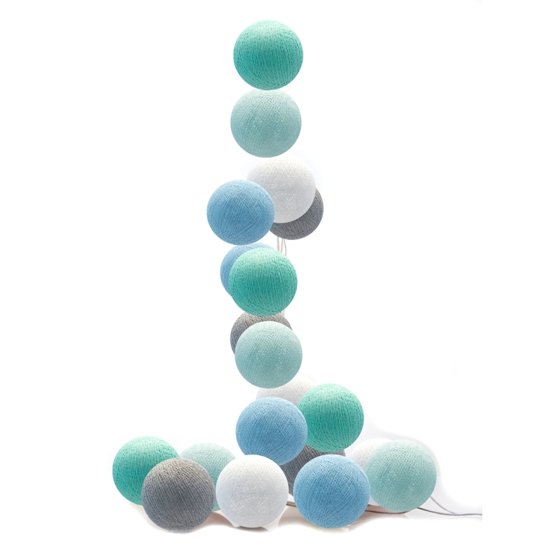 Lichterkette Cotton Balls LED hellblau/mint