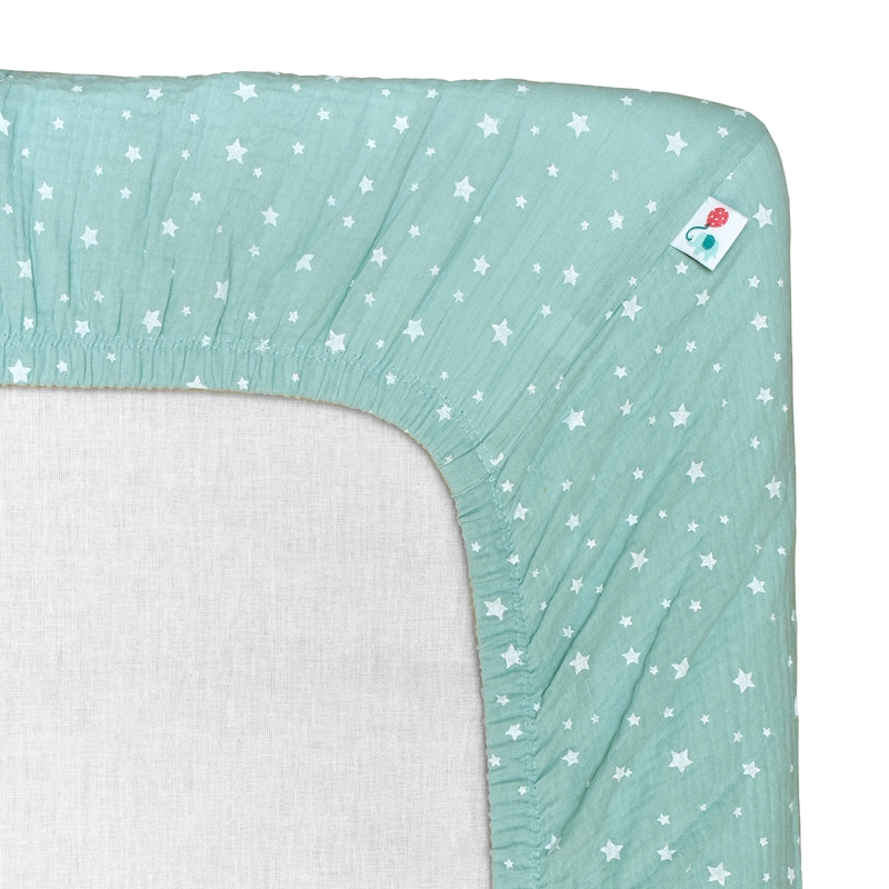 Kinderbettlaken 'Sterne' Musselin mint 70x140cm