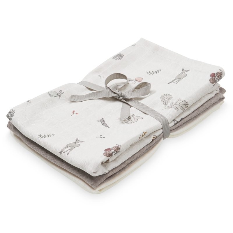 Mulltücher 'Waldtiere' taupe 3er Set 70x70cm