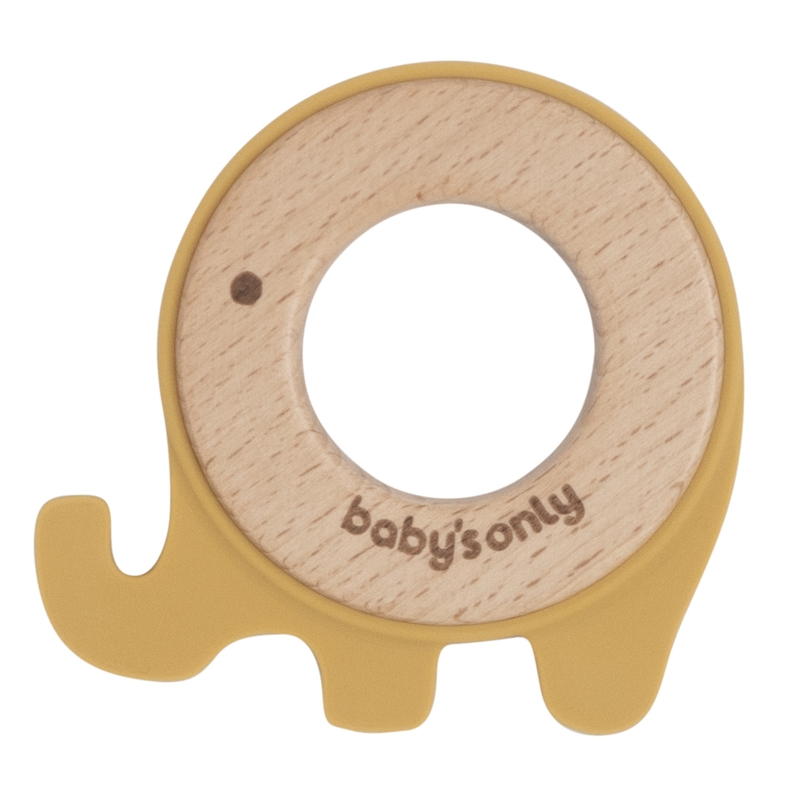 Beißring &#039;Elefant&#039; Holz/Silikon senfgelb