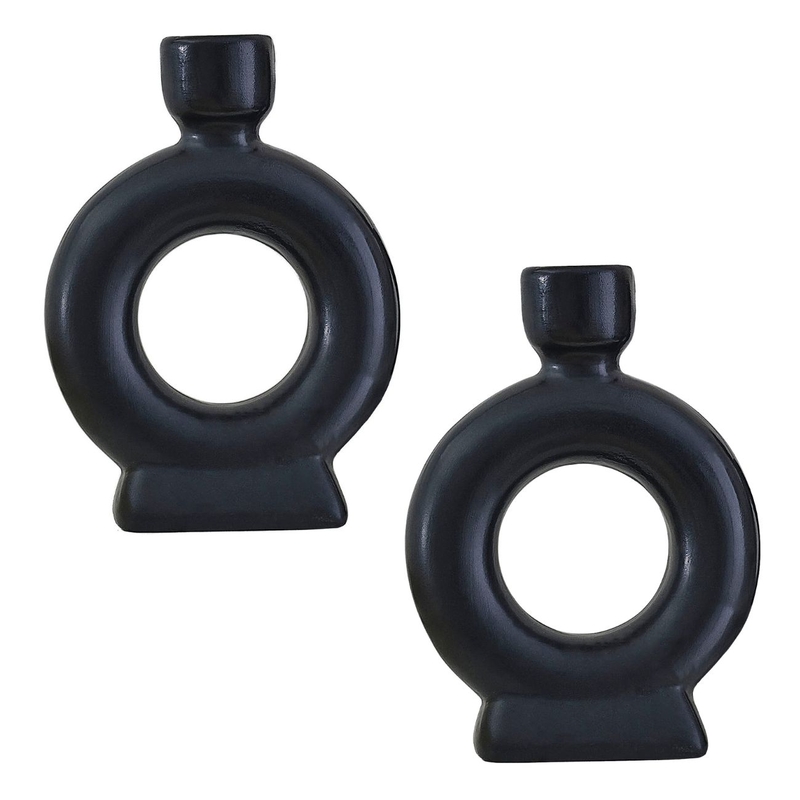 Kerzenständer aus Keramik schwarz 2er Set