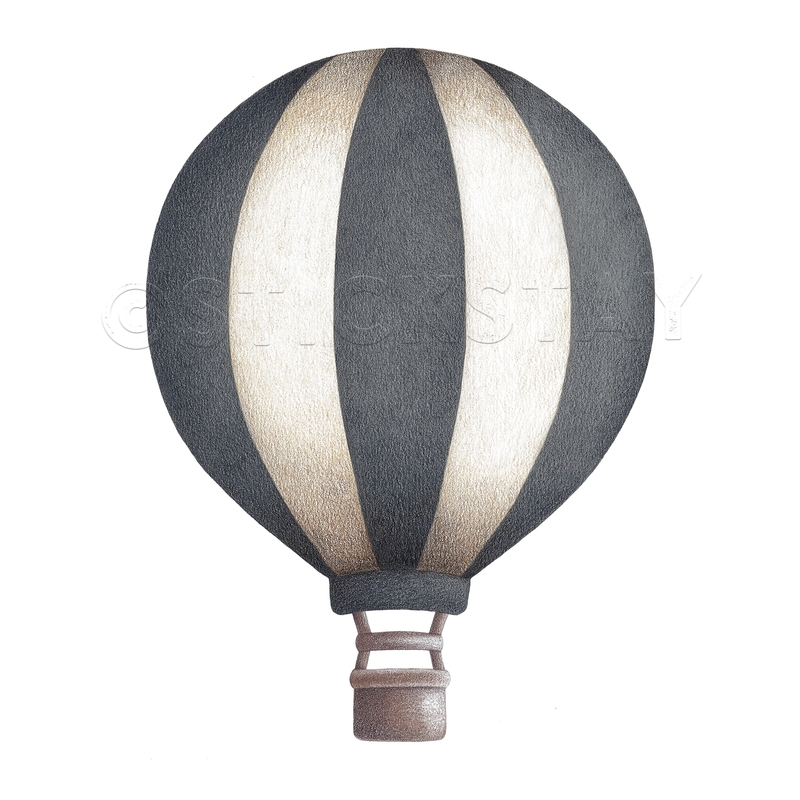 Wandsticker &#039;Heißluftballon&#039; gestreift blaugrau