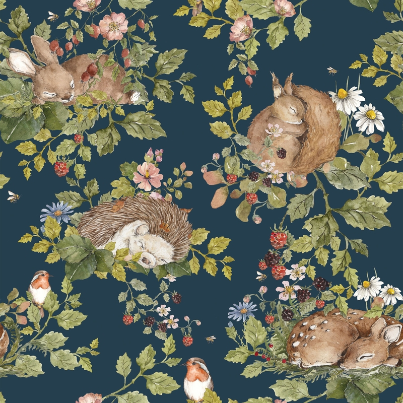 Tapete 'Sleepy Animals' dunkelblau 50x280cm