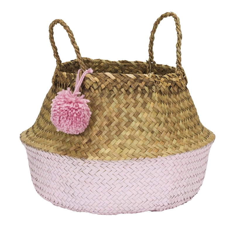 Aufbewahrungskorb 'Pompon' natur/rosa 45cm