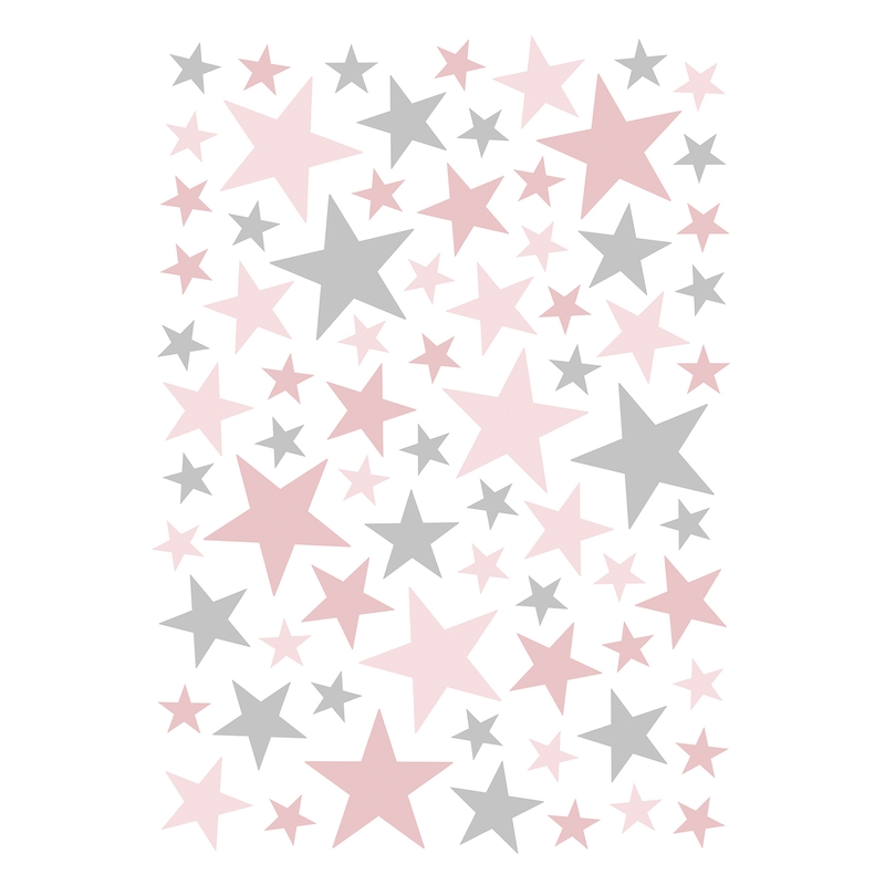 Wandsticker 'Basic Sterne' rosa/grau 74-tlg.