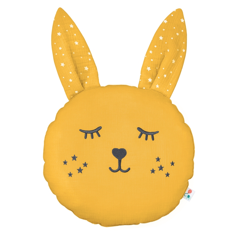 Kissen 'Hase' Musselin bestickt senfgelb 30cm