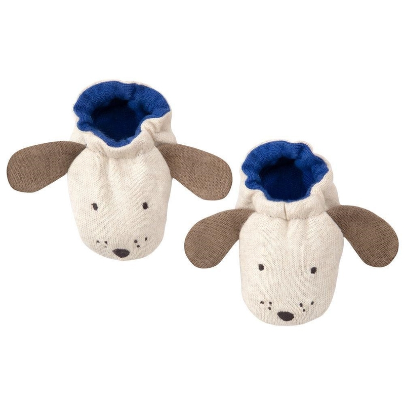 Babyschuhe 'Hund' Feinstrick creme/blau