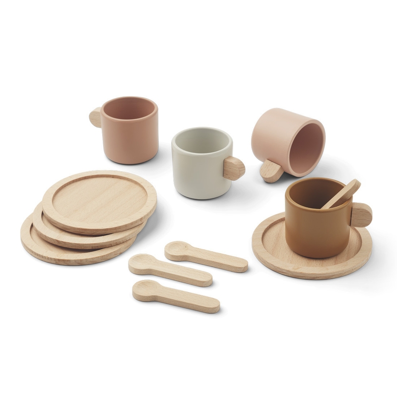 Spielgeschirr Set aus Holz rose ab 2 Jahren