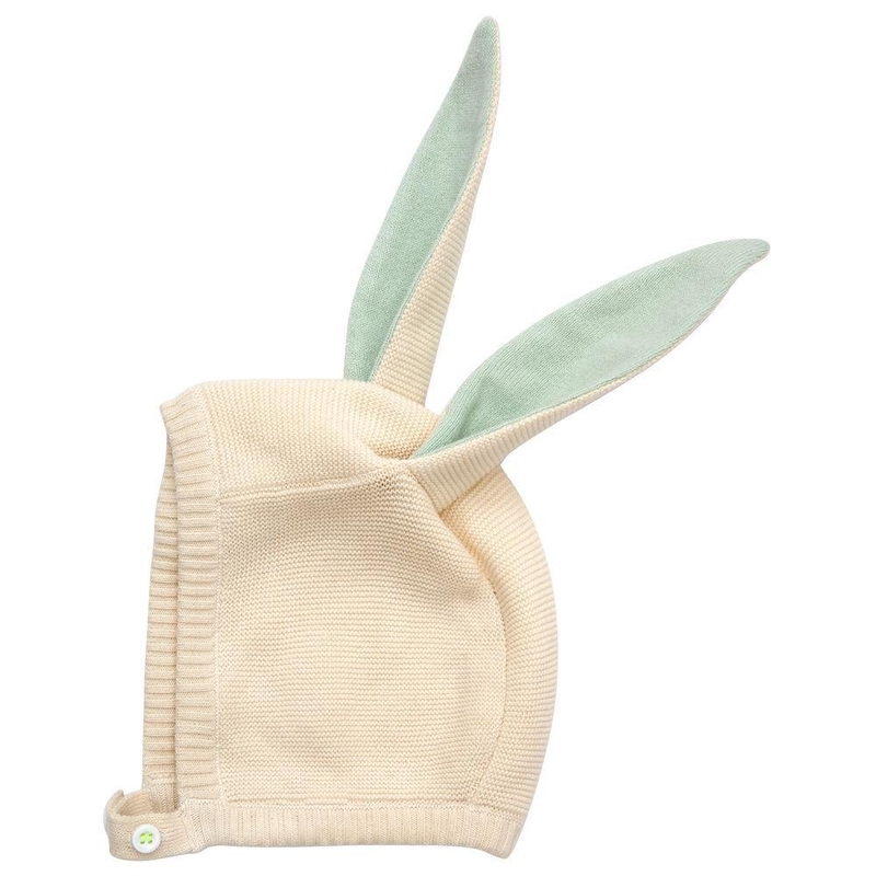 Babymütze 'Hase' Feinstrick creme/mint