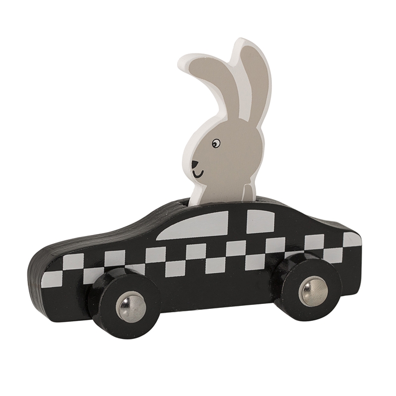 Hase im Rennauto Holz schwarz ab 1 Jahr