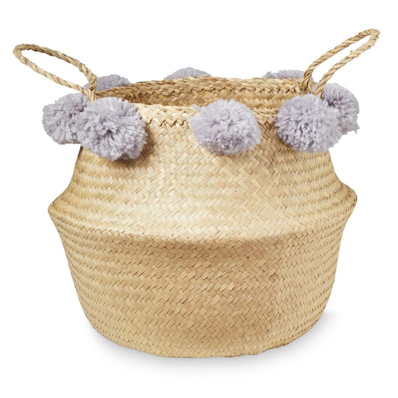Aufbewahrungskorb mit Pompons natur/grau