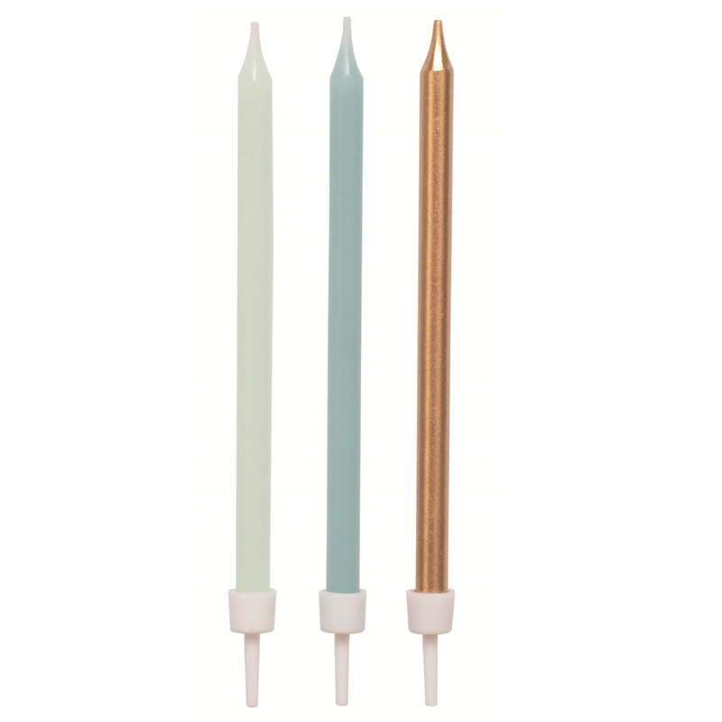 12er Set Kuchenkerzen petrol/gold 11cm