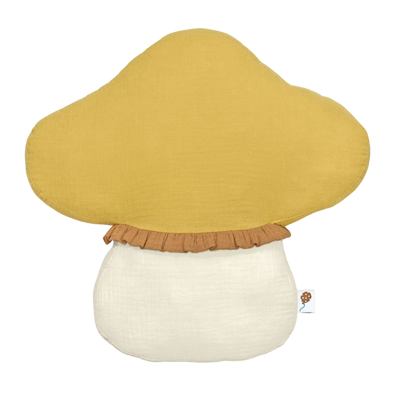 Bio Kissen &#039;Pilz&#039; Musselin senfgelb 35cm