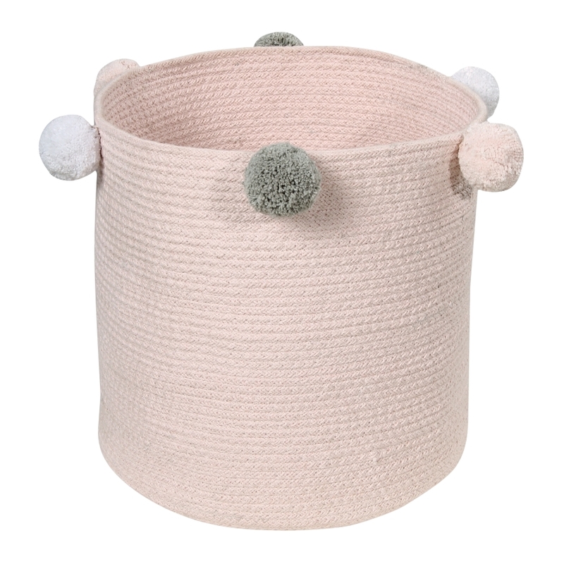 Aufbewahrungskorb mit Pompons rosa 30cm